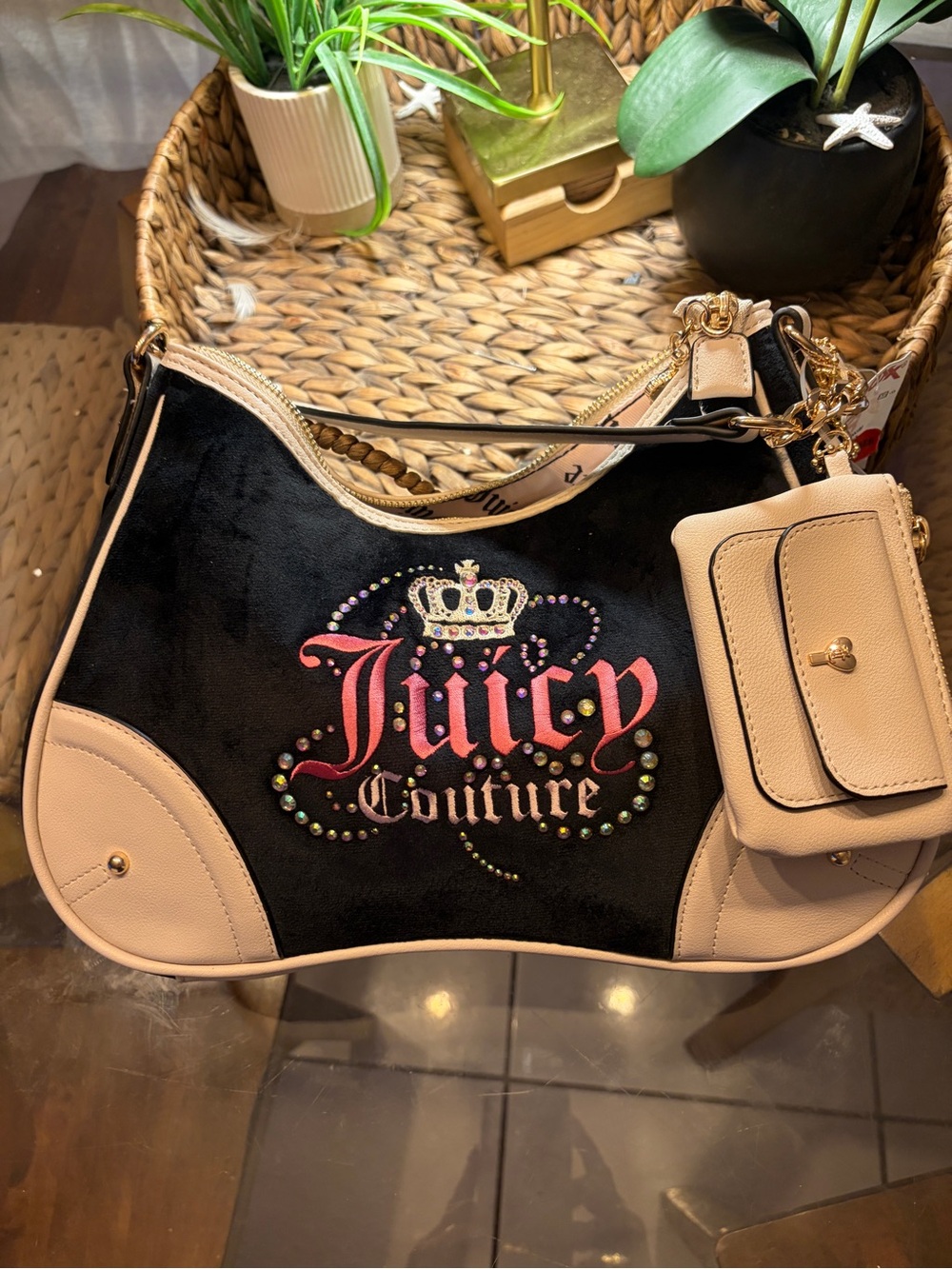 Juicy Couture velour rhinestone hobo shoulder bag